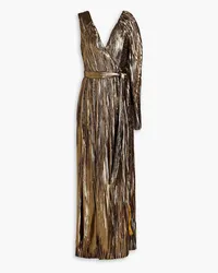 SEMSEM One-sleeve pleated silk-blend lamé wrap gown - Metallic Metallic