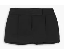 Embroidered pleated wool-twill shorts - Black
