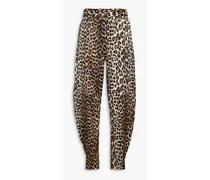 Leopard-print stretch-silk satin tapered pants - Animal print