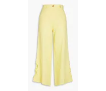 Jane cropped cutout linen-blend wide-leg pants - Yellow
