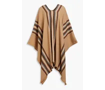 Brita fringed striped wool-blend poncho - Neutral