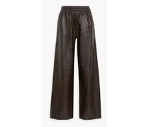 Leather wide-leg pants - Brown