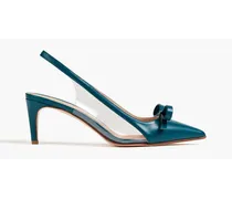 Bow-embellished leather and PVC slingback pumps - Blue