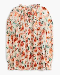 Alice + Olivia Alice Olivia - Julius ruffled floral-print devoré-satin blouse - Orange Orange