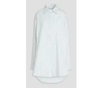 Oversized striped cotton-blend poplin shirt - White