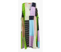 Annalie patchwork-effect checked twill midi dress - Multicolor