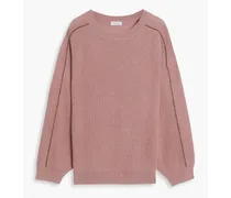 Bead-embellished ribbed mohair-blend sweater - Pink