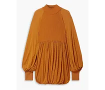 Paneled jersey and ribbed-knit top - Brown