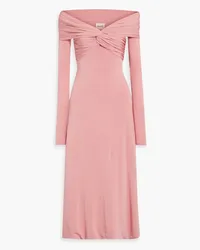 KHAITE Cerna off-the-shoulder twist-front jersey midi dress - Pink Pink