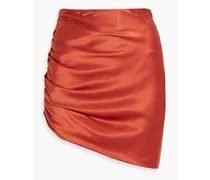 Asymmetric ruched silk-satin mini skirt - Red