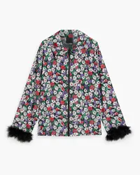 Anna Sui Feather-trimmed floral-print shell jacket - Purple Purple