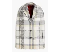 Checked wool-blend cape - White