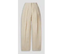 Pleated crepe straight-leg pants - White