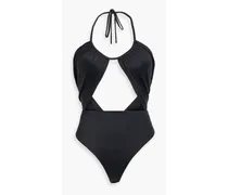 Ruched cutout halterneck swimsuit - Black