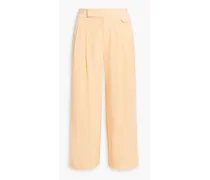 Saganne cropped pleated washed-silk wide-leg pants - Orange