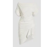 Asymmetric ruched cotton-jersey mini dress - White