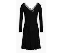 Lace-trimmed ribbed wool mini dress - Black