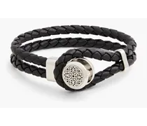 Silver-tone woven leather bracelet - Black