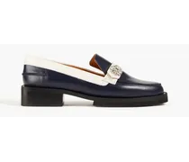 Crystal-embellished two-tone leather loafers - Blue