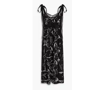 Printed silk crepe de chine midi dress - Black