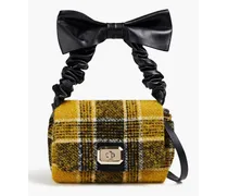 Re(d)bel bow-detailed checked bouclé-tweed tote - Yellow