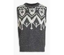 Fair Isle crochet-knit cashmere vest - Gray