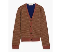 Jacquard-knit and ribbed wool-blend cardigan - Brown