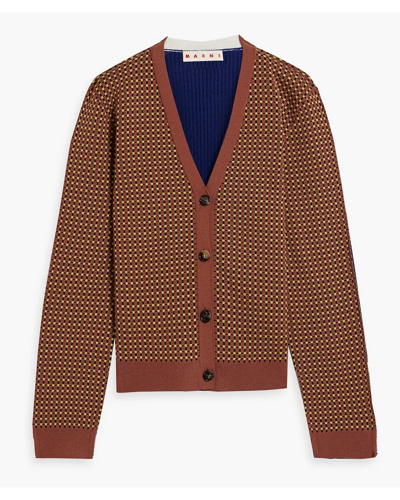 Marni Jacquard-knit and ribbed wool-blend cardigan - Brown Brown