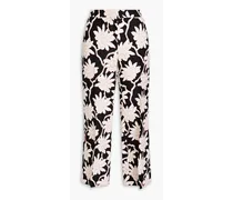 Floral-print wool and silk-blend crepe flared pants - Black