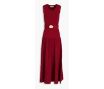 Madison belted ribbed-knit midi dress - Red