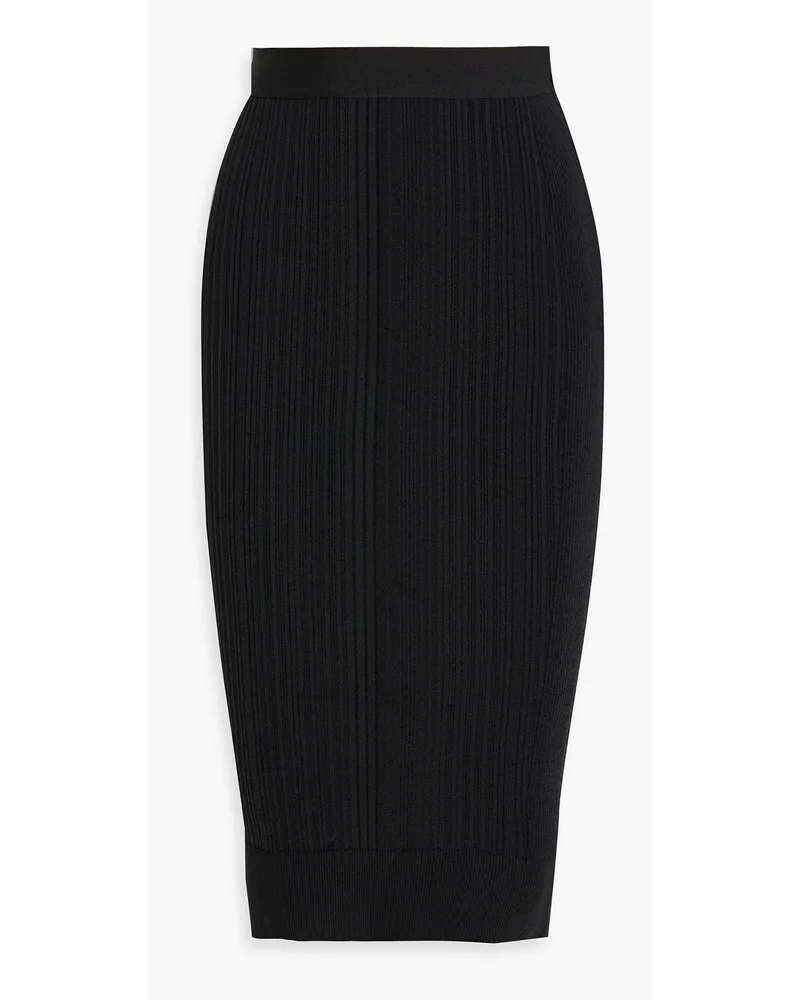 Hervé Léger Ribbed-knit midi skirt - Black Black