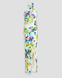 NICHOLAS Catalina draped floral-print silk-satin halterneck gown - White White