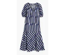 Esme striped organic cotton-poplin midi dress - Blue