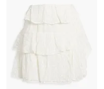 Looks tiered devoré silk-chiffon mini skirt - White