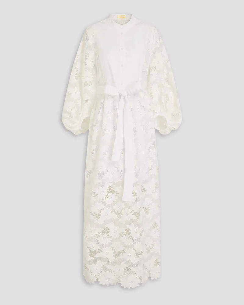 Erdem Belted d guipure lace maxi shirt dress - White White