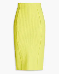 ROTATE Birger Christensen Ribbed-knit midi pencil skirt - Yellow Yellow