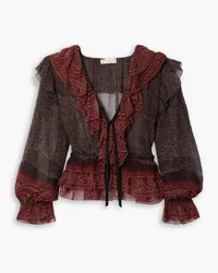 Ulla Johnson Vivian ruffled printed silk-crepon blouse - Burgundy Burgundy