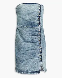 Retrofête Megh strapless pleated denim mini dress - Blue Blue