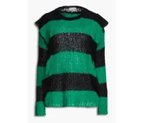 Ruffled striped knitted sweater - Green