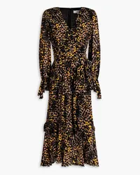 Diane von Furstenberg Shazia ruffled printed plissé-crepe midi shirt dress - Black Black