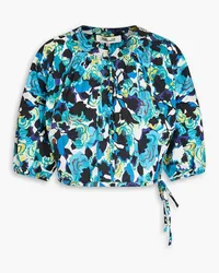 Diane von Furstenberg Dario cropped printed cotton-blend poplin top - Blue Blue