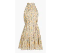 Dria ruffled floral-print silk crepe de chine mini dress - Yellow