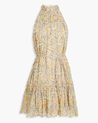 Veronica Beard Dria ruffled paisley-print silk crepe de chine mini dress - Yellow Yellow