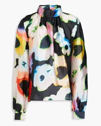 Stine Goya Ashley crinkled floral-print crepe-satin blouse - Black Black