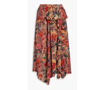 Ursa ruffled floral-print silk crepe de chine midi skirt - Orange