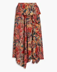 Ulla Johnson Ursa ruffled floral-print silk crepe de chine midi skirt - Orange Orange