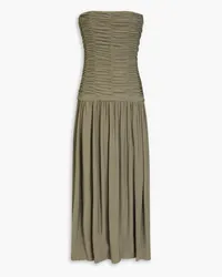 tibi Strapless ruched jersey midi dress - Green Green