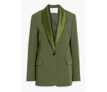 Satin-trimmed wool-blend crepe blazer - Green