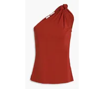 One-shoulder knotted jersey top - Red