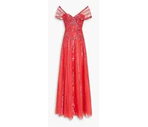 Sequin-embellished draped tulle gown - Orange